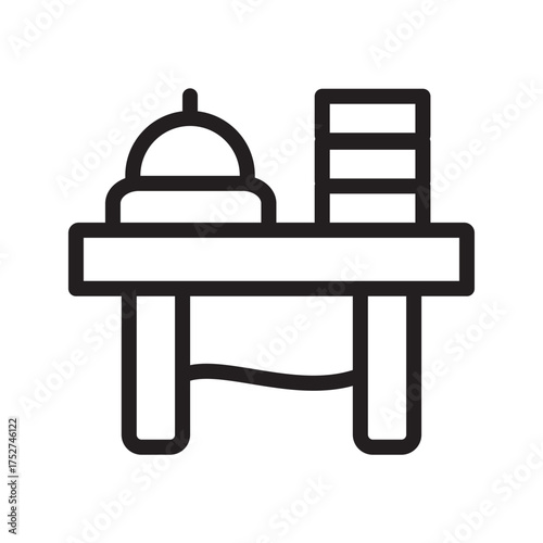 Buffet Table with Cloche and Plates Icon Catering Service Outline Vector
