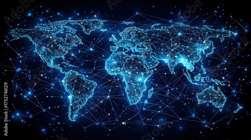 Digital World Map - A Network of Global Connections and Data Flow.