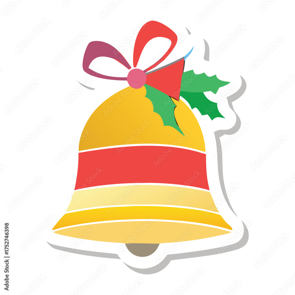Festive Bell: A radiant, golden bell, adorned with a vibrant red ribbon ...