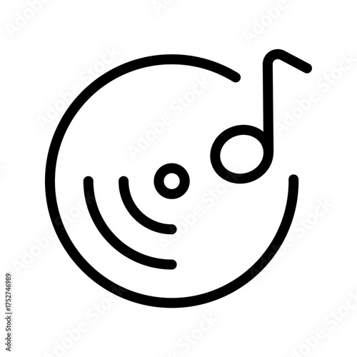 Vinyl Record with Music Note Icon DJ & Playlist Outline Vector