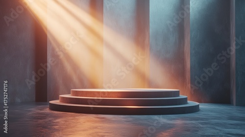 Illuminated Stage Podium with Dramatic Light Rays.