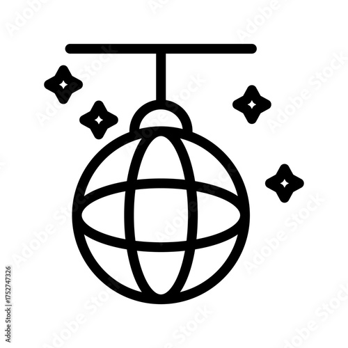 Disco Ball Line Icon Minimal Party and Dance Symbol for Nightclub, Music, and Celebration Concepts