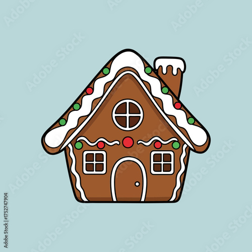 A charming gingerbread house illustration with festive decorations and a welcoming design, perfect for holiday celebrations and seasonal themes.