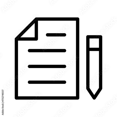  Document with Pencil Icon Edit, Write & Form Outline Vector
