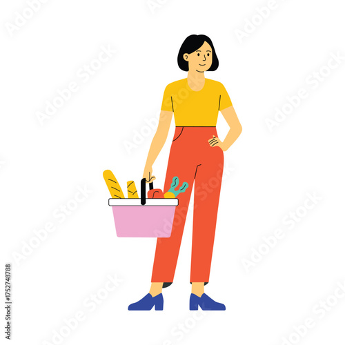 Standing patiently in line while waiting illustration