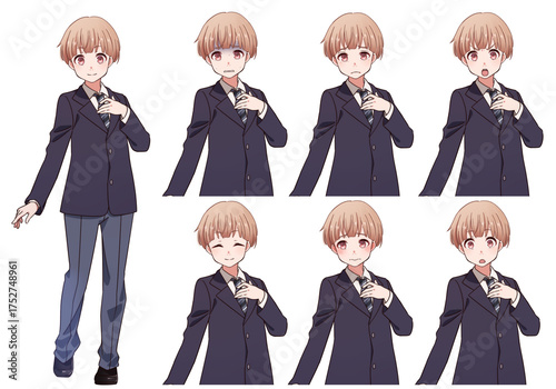 学制服姿のかわいい系男子の表情セット
