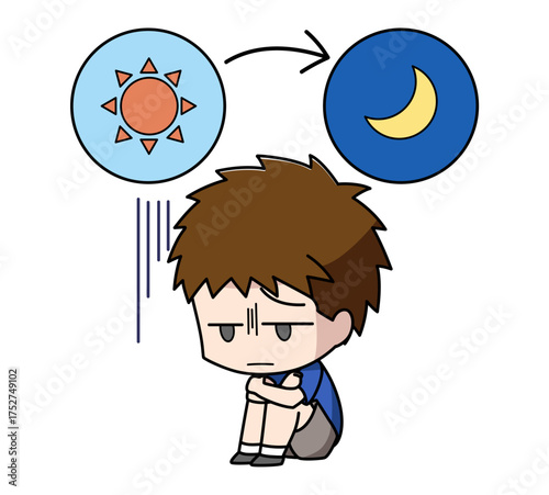 一日中落ち込んでいる男の子のイラスト