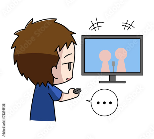 テレビを見ても楽しくない男の子のイラスト