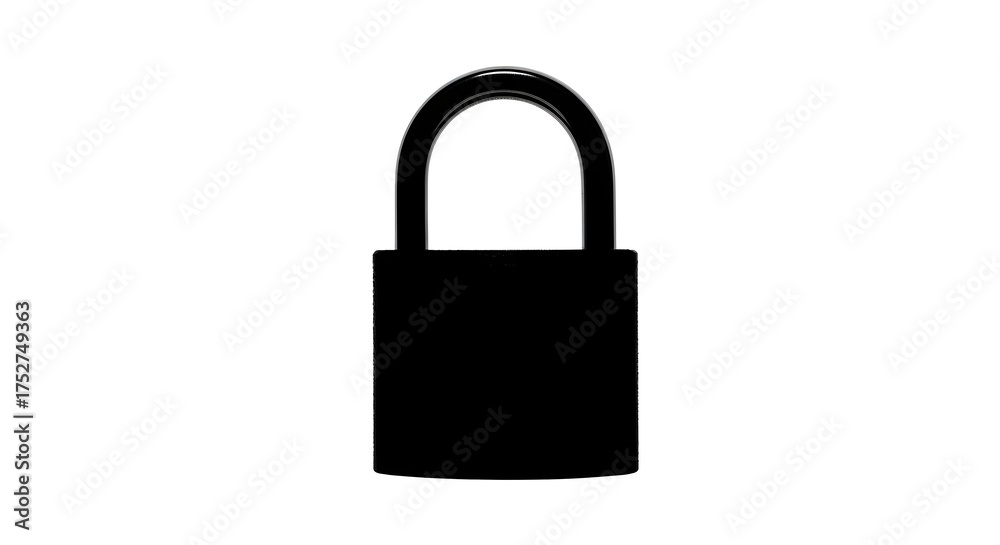 Fototapeta premium A solid black padlock silhouette on a clean white background, conveying security and protection