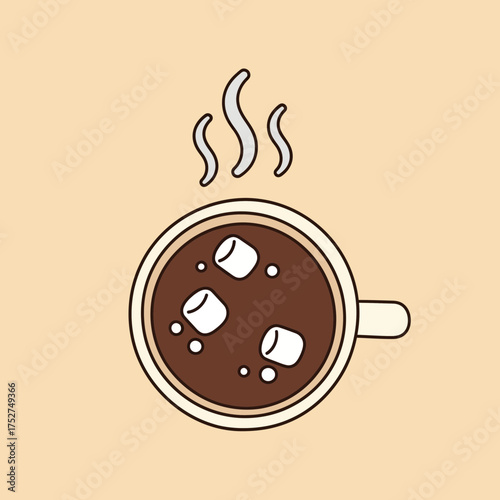 A warm, inviting illustration of a steaming mug of hot chocolate, complete with marshmallows, perfect for a cozy, comforting moment.