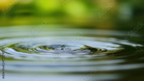 Captivating close-up shot of a water drop hitting the surface, creating ripples and reflections in