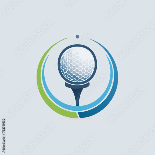 Golf Ball on Tee with Abstract Design Elements.