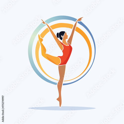 Graceful Ballerina in Red Leotard Performing Ballet Pose.