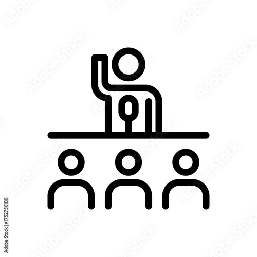 Public Speaking Icon: A simple yet powerful graphic symbolizes effective public speaking, a figure addressing an audience. It captures the essence of communication, presentation skills.