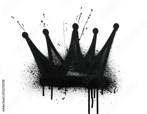 Black spray-painted crown with drips and splatters on a transparent background