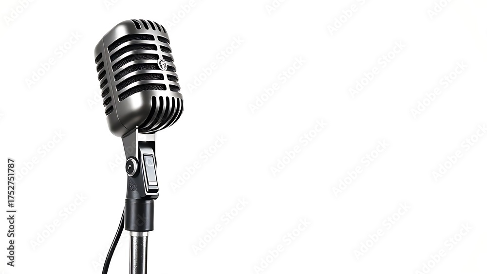 Fototapeta premium A dynamic microphone isolated on white, showcasing crisp details and professional lighting.