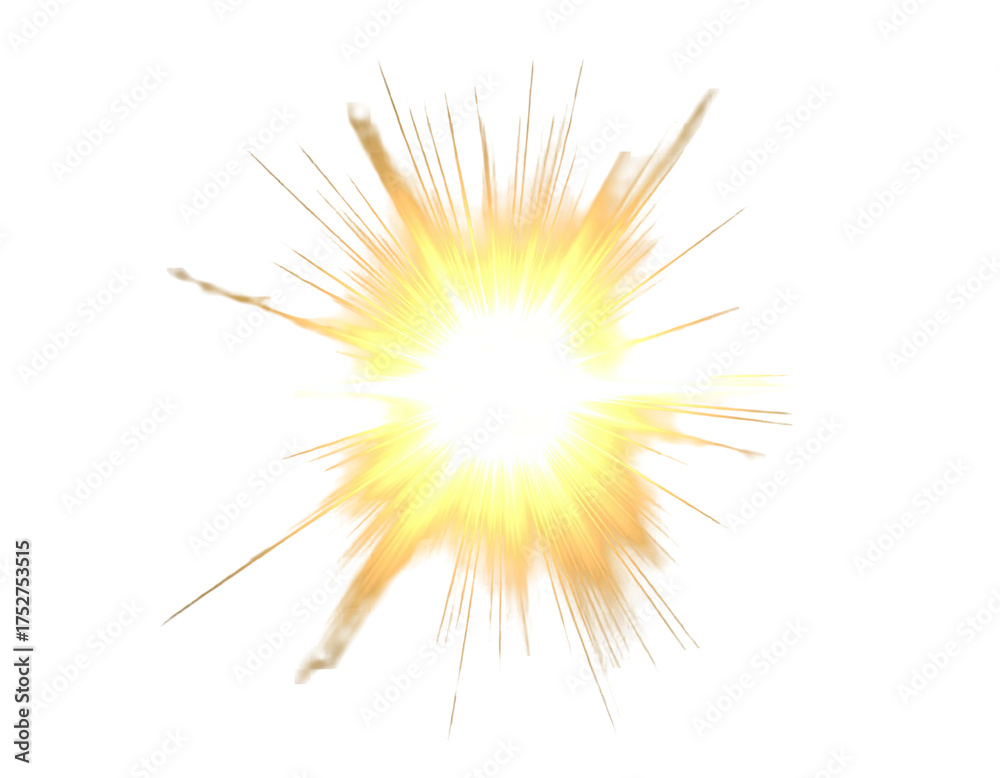 Obraz premium Bright radiant explosion of golden light with sharp jagged edges on black background