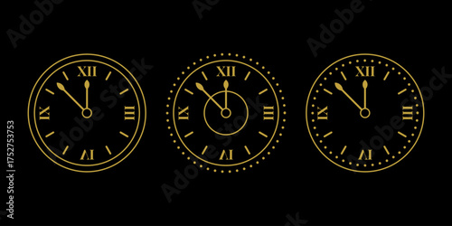 Countdown Clock at Midnight Flat Colored Bundle for New Year Celebration and Holiday Design