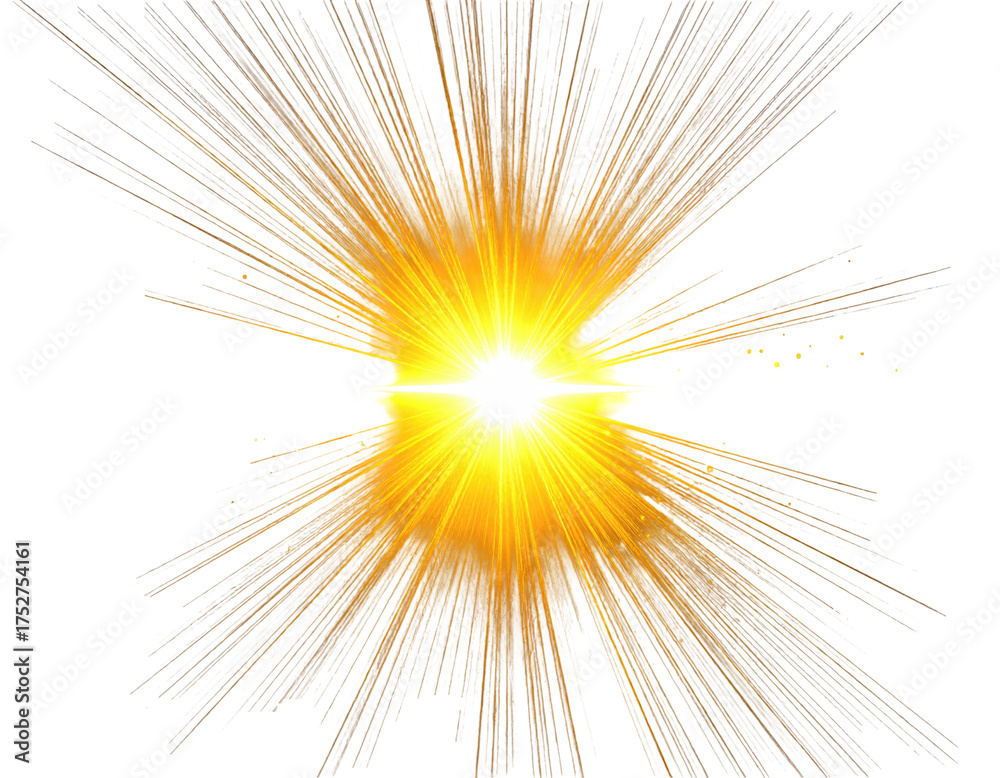 Obraz premium Bright, energetic burst of golden light radiating outward with scattered red and yellow sparks