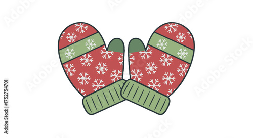 Cute Handdrawn Winter Mittens with Snowflake Pattern Holiday Season Illustration