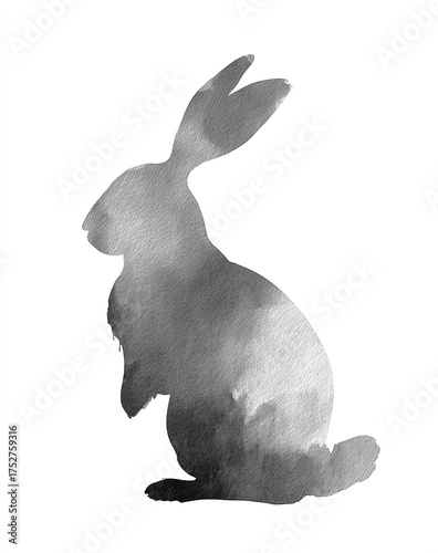 A cute rabbit-shaped silhouette, a simple watercolor drawing on a white background, in a minimalistic style