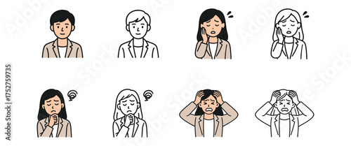 Facial Expression Illustration Set of a Young Saleswoman