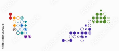 Malaysia, shape of the country build of colored cells. Digital style map of the Malaysia on white background. Large size circle blocks. Beautiful vector illustration.