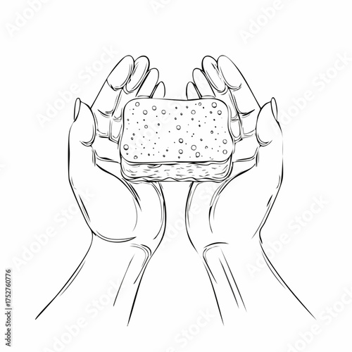 Handdrawn illustration of a sponge held gently.