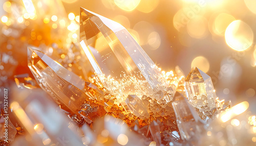 Celestial Crystal Cluster: An ethereal collection of crystalline structures shimmers, showcasing natural formations and an opulent display of light and refraction.