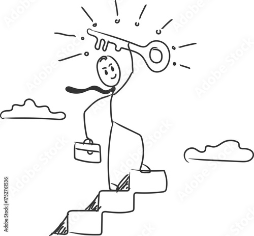  Key to business success, stairway to find secret key or achieve career target concept