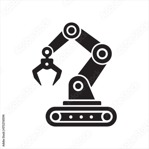 Automated Assembly Arm Depicting Industrial Robotics and Precision Manufacturing in a Stylized, Modern Silhouette Style Design Concept