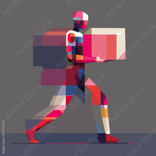 Robot delivering box courier job automated delivery
