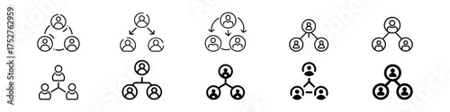 Icon set of Business Hierarchy, Team Structure, Collaboration, and Human Connection for Corporate Community, Collection of teamwork and network connection icons, group collaboration, people network