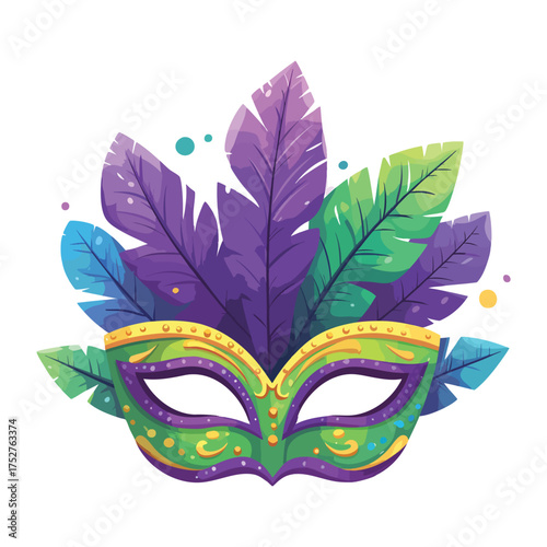 Carnival masquerade mask with feathers and decoration, isolated on white background for your party celebration design illustration