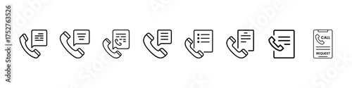 Set of phone call and request icons, communication, contact, call request, customer service symbols, outline and filled vector styles, Customer Support, Call Center, Feedback, CRM, Message