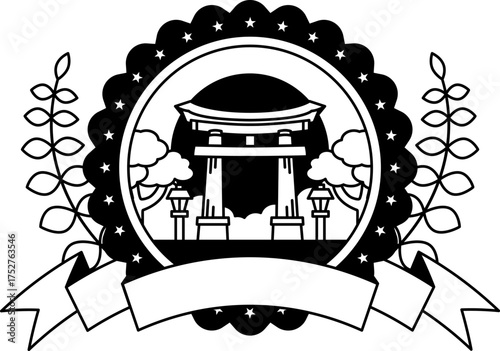 black and white logotype of isolate Torii Gate