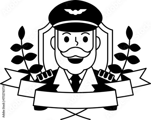 black and white logotype of an Old ship captain