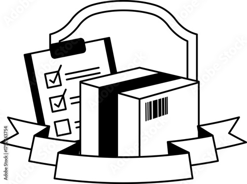 black and white logotype of Percel box and clipboard
