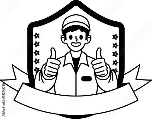 black and white Delivery man gives thumbs up