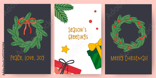 Hand Drawn Christmas Greeting Card Set