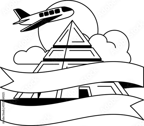 black and white logotype of an Airplanes above the pyramids
