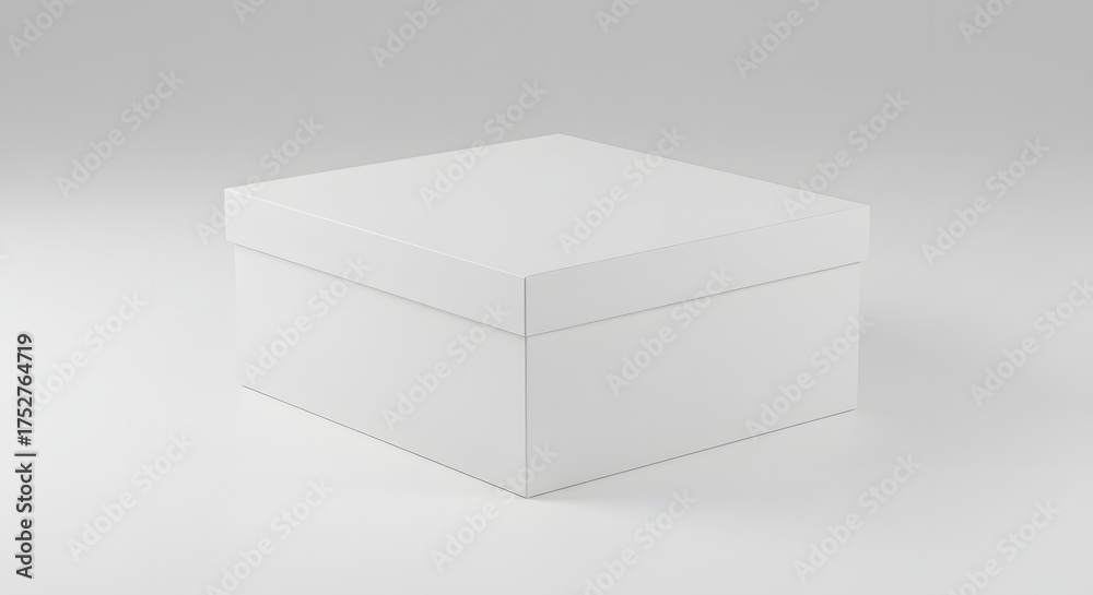 Fototapeta premium A plain, white, square box with a lid, isolated on a light gray background