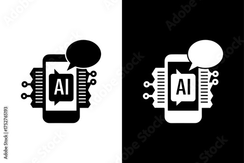 Smartphone with Artificial Intelligence Processor and Messaging Icons — Minimal Design.