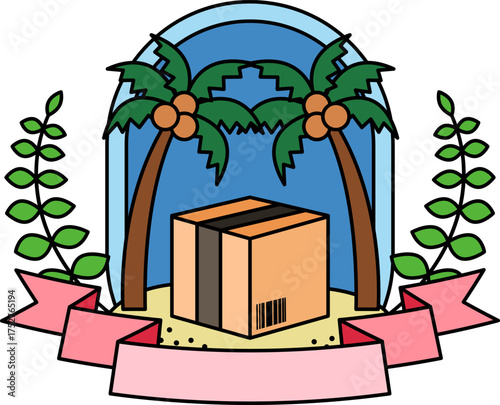 logotype of Parcel box and coconut tree