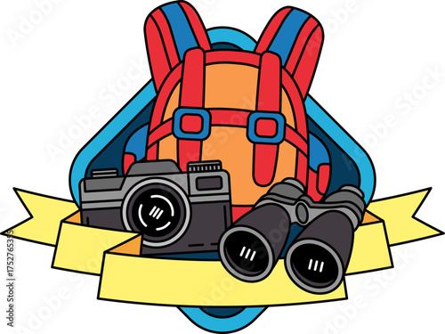 logotype of Camera, backpack, and binoculars