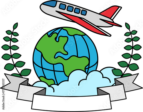 logotype of an Airplane flying over the globe