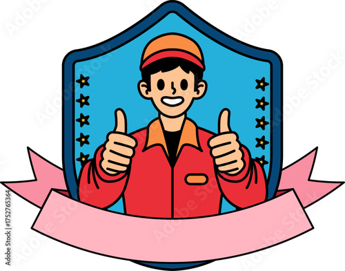Delivery man gives thumbs up