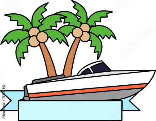 logotype of Speedboat and palm trees