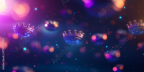 A symbol of royalty and opulence, crowned orbs floating in space