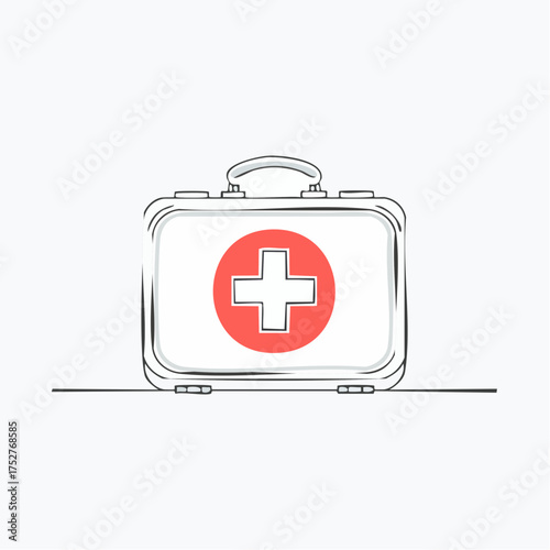 Illustrated First Aid Kit with Red Cross Symbol.